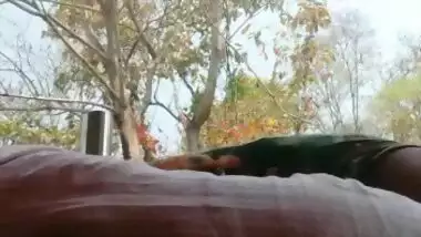 Desi girl riding dick of lover in jungle