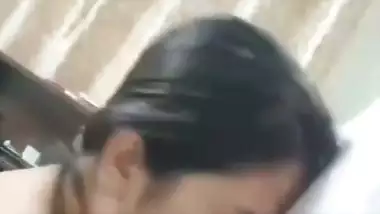 Cute girlfriend hot blowjob to boyfriend with smile